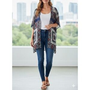 Women Cardigan Size S/M Maurices Short Sleeve Blue Open Front